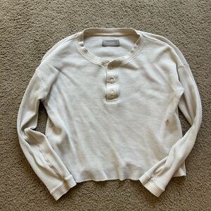 Women's White Long Sleeve Henley Top